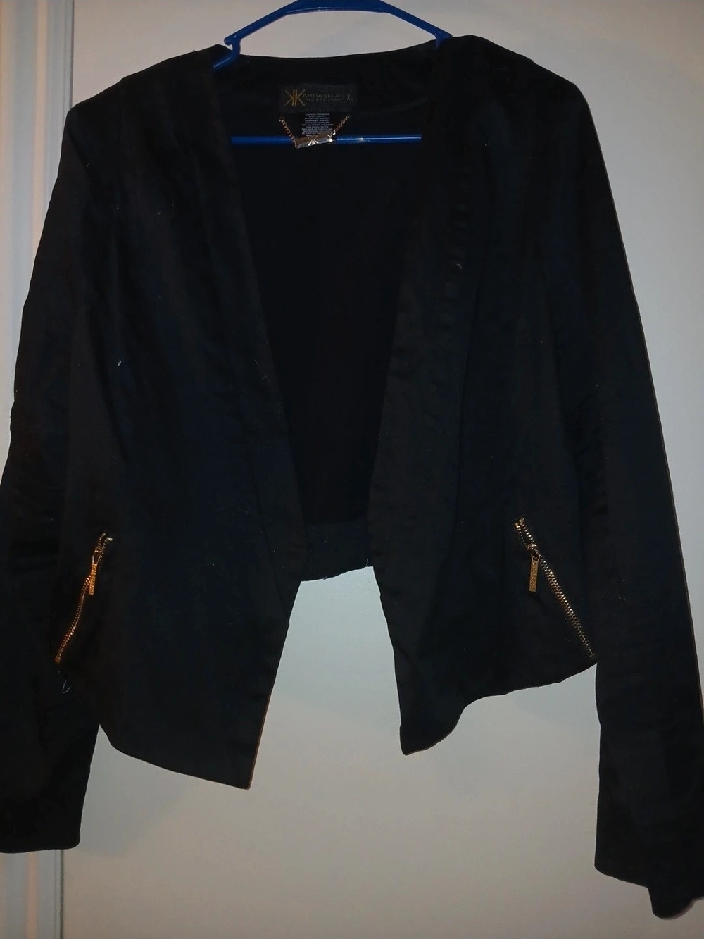 Kardashian Kollection Black Cropped Blazer with Gold Zipper Accents